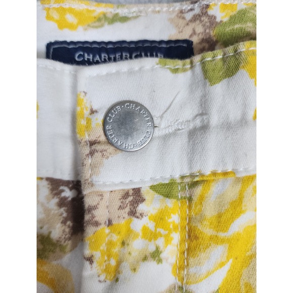 Charter Club Women's Yellow Floral High Rise Cotton Blend Capri Pant Size 8 - Picture 11 of 13